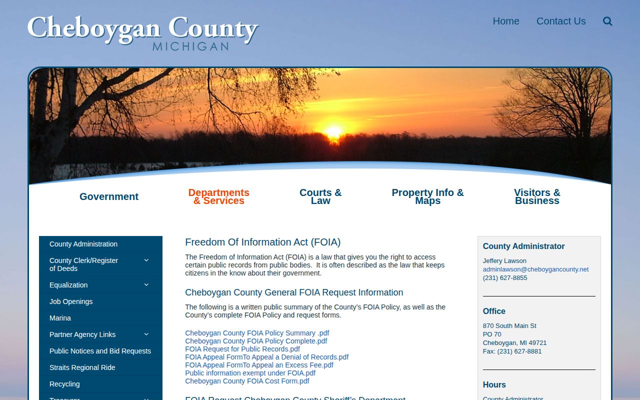 Cheboygan County Jail release record FOIA request route