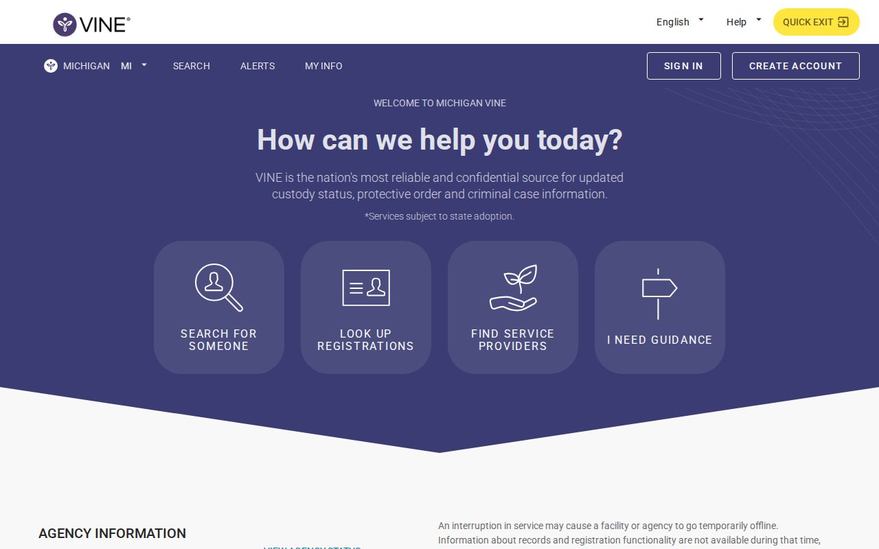Michigan VINELink release check landing page for Cheboygan County